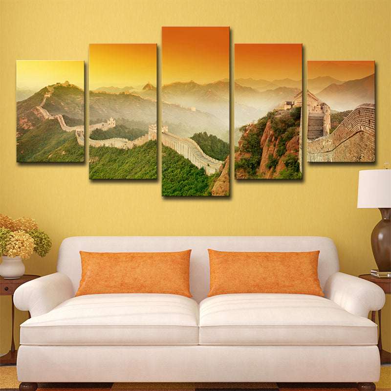 Vivolux | Yellow the Great Wall Canvas Sunset Landschaft Global Inspiriert Multi-Stück Wandkunst