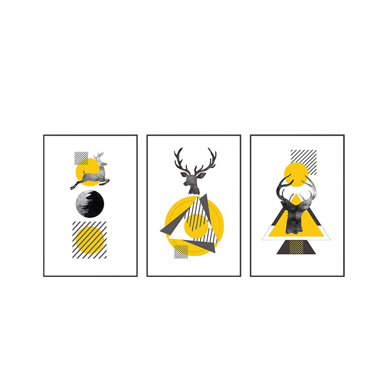 Vivolux | Nordic Wandkunst Gelb-Weiße Hirsch und Geometrische Formen Leinwanddruck für Wohnzimmer