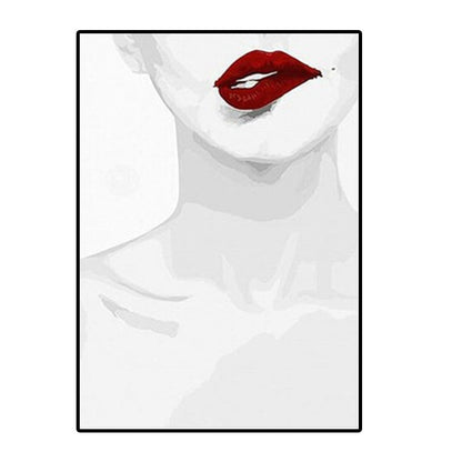 Vivolux | Fashion Canvas Wandkunst Minimalistische Sexy Frau Halsknochen und Rote Lippen Wanddekoration in Weiß