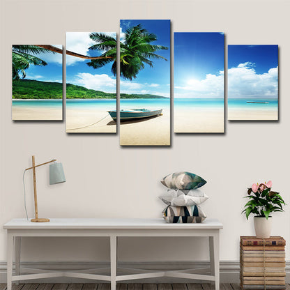 Vivolux | Tropische Strandlandschaft Wandkunst Blau und Grün Mehrteilige Wanddekoration für Zuhause