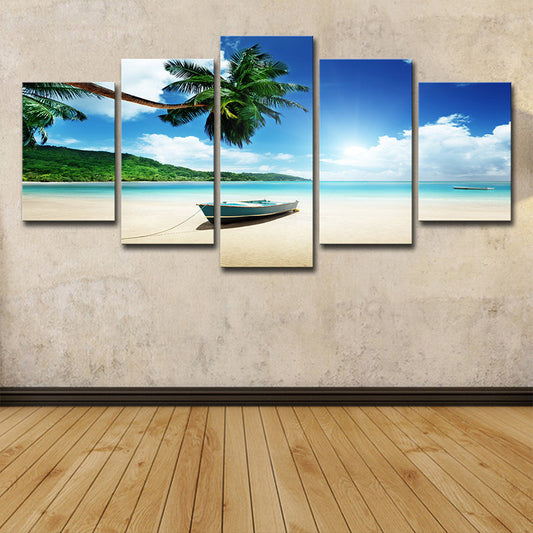 Vivolux | Tropische Strandlandschaft Wandkunst Blau und Grün Mehrteilige Wanddekoration für Zuhause