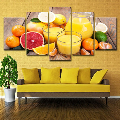 Vivolux | Fotografie Obst und Saft Leinwand Kunst für Wohnzimmer, Orange-Gelb, Mehrteilig