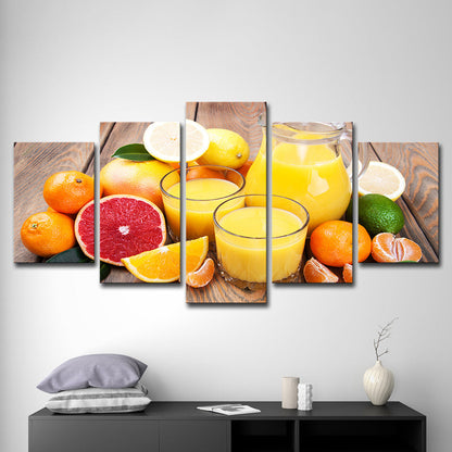 Vivolux | Fotografie Obst und Saft Leinwand Kunst für Wohnzimmer, Orange-Gelb, Mehrteilig