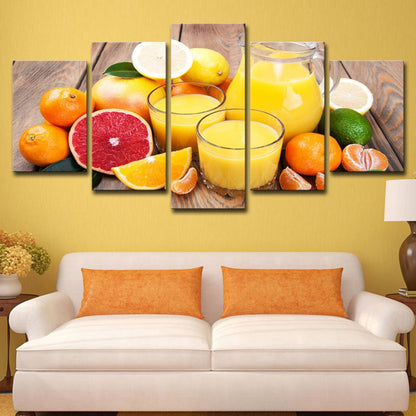 Vivolux | Fotografie Obst und Saft Leinwand Kunst für Wohnzimmer, Orange-Gelb, Mehrteilig
