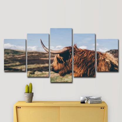 Vivolux | Foto Bedruckt Yak Canvas Wandkunst für Wohnzimmer, Braun und Blau, Mehrere Teile