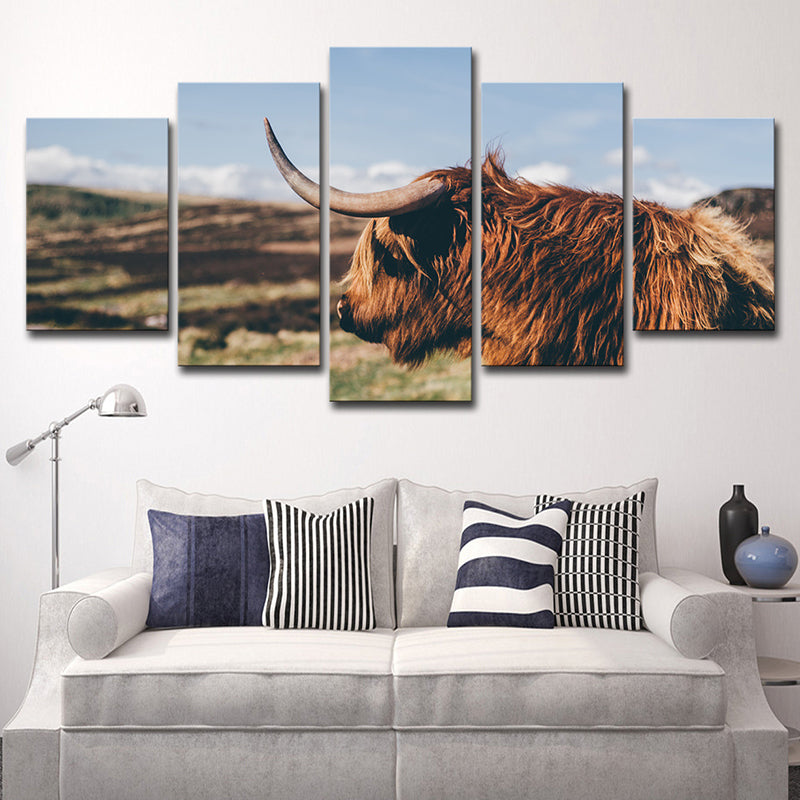 Vivolux | Foto Bedruckt Yak Canvas Wandkunst für Wohnzimmer, Braun und Blau, Mehrere Teile