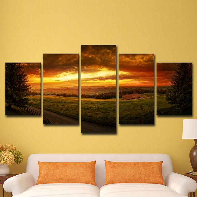 Vivolux | Sundown Farmland Scenery Wanddecoratie Gele Modernistische Canvasdruck für Zithoek