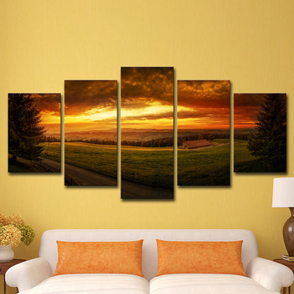 Vivolux | Sundown Farmland Scenery Wanddecoratie Gele Modernistische Canvasdruck für Zithoek
