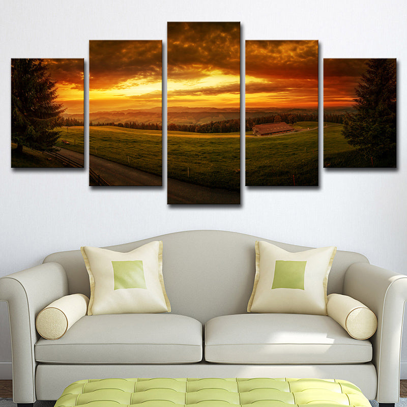 Vivolux | Sundown Farmland Scenery Wanddecoratie Gele Modernistische Canvasdruck für Zithoek