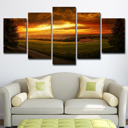 Vivolux | Sundown Farmland Scenery Wanddecoratie Gele Modernistische Canvasdruck für Zithoek