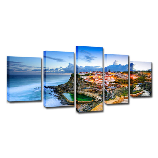 Vivolux | Schilderachtige Portugal Canvas Afdruk Thuis Kustplaats Zeelandschap Wanddecoratie in Blauw