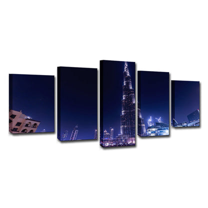 Vivolux | Globaal Geïnspireerde Wanddecoratie Blauwe Dubai Burj Khalifa 's Nachts Canvas Afdruk voor Thuis
