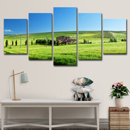 Vivolux | Farm Landschaft Wandkunst Dekor Modern Weite Wiesenlandschaft Leinwand in Grün und Blau