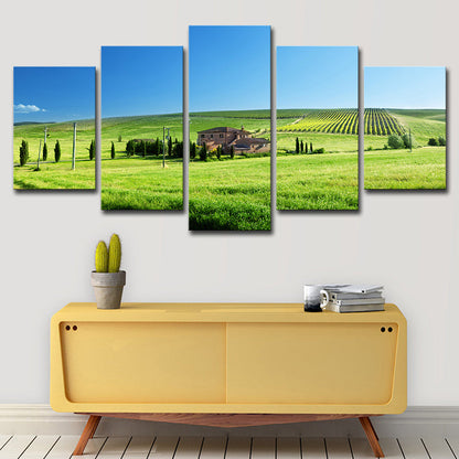 Vivolux | Farm Landschaft Wandkunst Dekor Modern Weite Wiesenlandschaft Leinwand in Grün und Blau