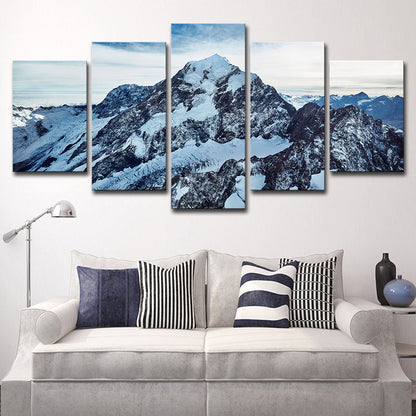 Vivolux | Fotografie Mount Cook Peaks Canvas Art voor Slaapkamer, Blauw en Wit, Meerdere Stukken