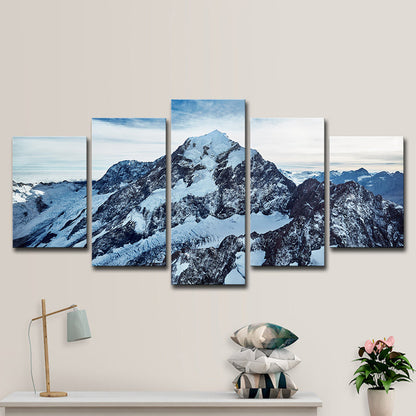 Vivolux | Fotografie Mount Cook Peaks Canvas Art voor Slaapkamer, Blauw en Wit, Meerdere Stukken