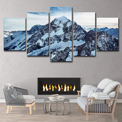 Vivolux | Fotografie Mount Cook Peaks Canvas Art voor Slaapkamer, Blauw en Wit, Meerdere Stukken