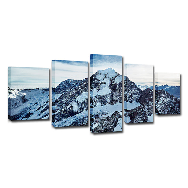 Vivolux | Fotografie Mount Cook Peaks Canvas Art voor Slaapkamer, Blauw en Wit, Meerdere Stukken