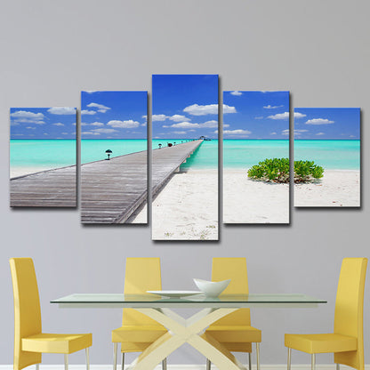 Vivolux | Tropics Seascape Wanddecoratie Blauwe Eindeloze Brug naar de Oceaan Canvas Kunst voor Hotel