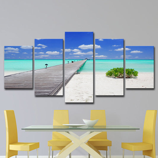 Vivolux | Tropics Seascape Wanddecoratie Blauwe Eindeloze Brug naar de Oceaan Canvas Kunst voor Hotel