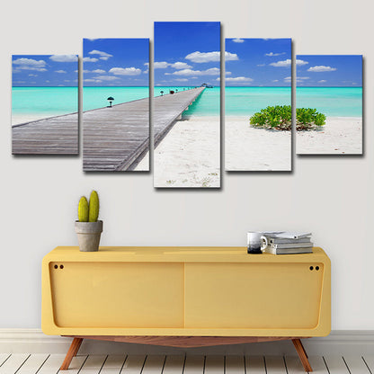 Vivolux | Tropics Seascape Wanddecoratie Blauwe Eindeloze Brug naar de Oceaan Canvas Kunst voor Hotel