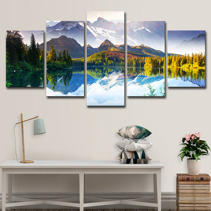Vivolux | Prachtig Bergmeer Landschap Canvas Muurkunst, Groen en Blauw, Meerdere Stukken