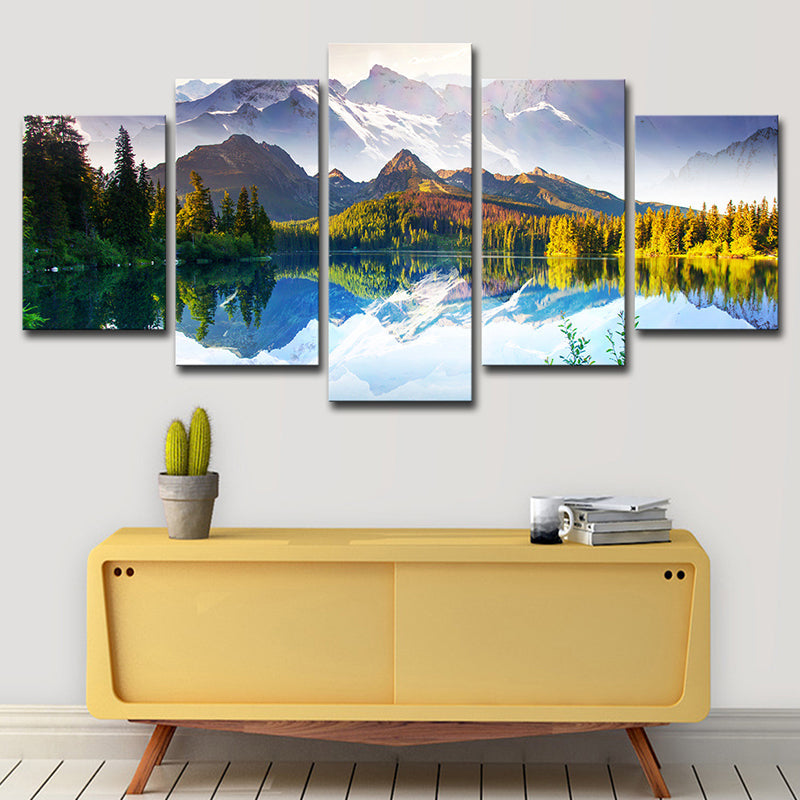 Vivolux | Prachtig Bergmeer Landschap Canvas Muurkunst, Groen en Blauw, Meerdere Stukken