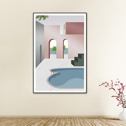 Vivolux | Schwimmbad Wandkunst Weiche Farben Leinwandmalerei für Wohnzimmer, Texturiert