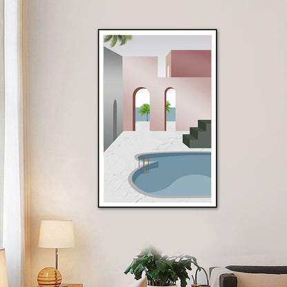 Vivolux | Schwimmbad Wandkunst Weiche Farben Leinwandmalerei für Wohnzimmer, Texturiert