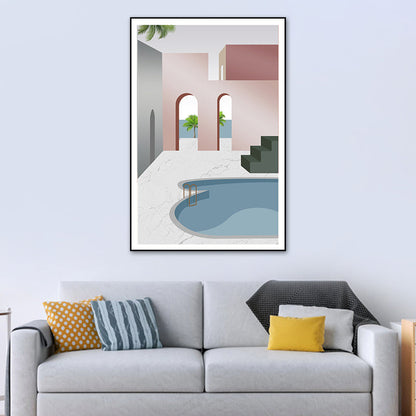 Vivolux | Schwimmbad Wandkunst Weiche Farben Leinwandmalerei für Wohnzimmer, Texturiert