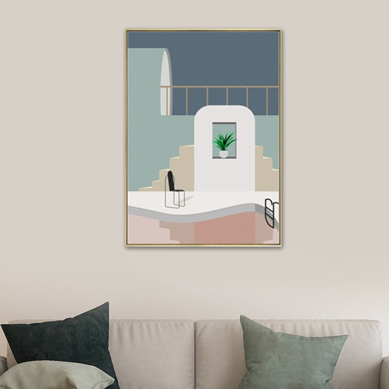 Vivolux | Schwimmbad Wandkunst Weiche Farben Leinwandmalerei für Wohnzimmer, Texturiert