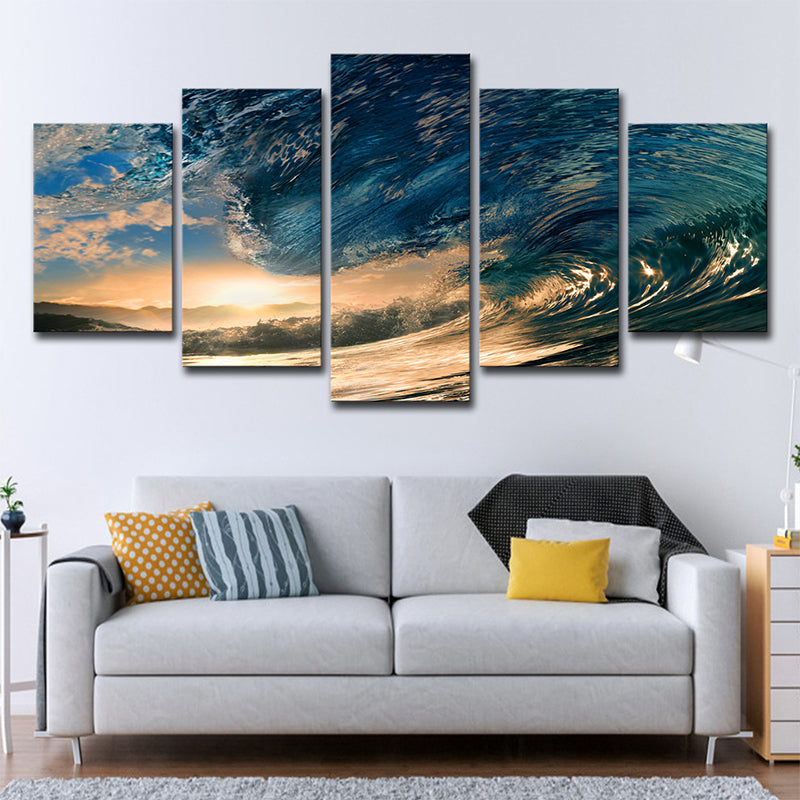 Vivolux | Surge und Sunset View Leinwand Tropische Mehrteiliges Wandkunstdruck in Blau für Schlafzimmer