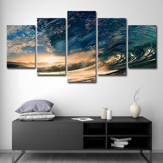 Vivolux | Surge und Sunset View Leinwand Tropische Mehrteiliges Wandkunstdruck in Blau für Schlafzimmer
