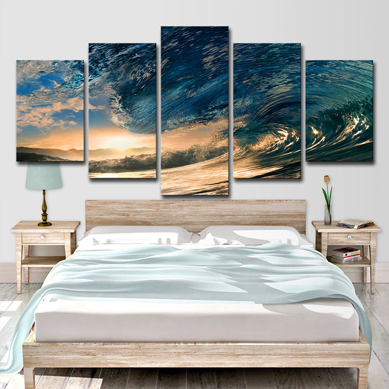 Vivolux | Surge und Sunset View Leinwand Tropische Mehrteiliges Wandkunstdruck in Blau für Schlafzimmer