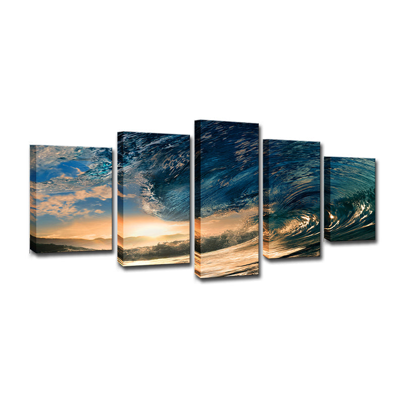 Vivolux | Surge und Sunset View Leinwand Tropische Mehrteiliges Wandkunstdruck in Blau für Schlafzimmer