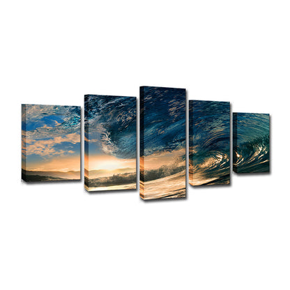 Vivolux | Surge und Sunset View Leinwand Tropische Mehrteiliges Wandkunstdruck in Blau für Schlafzimmer