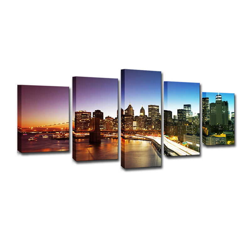 Vivolux | Nachtfall Manhattan Bridge Canvasdruck Global Inspiriert Verzaubernde Stadtlandschaft Wandkunst in Grau