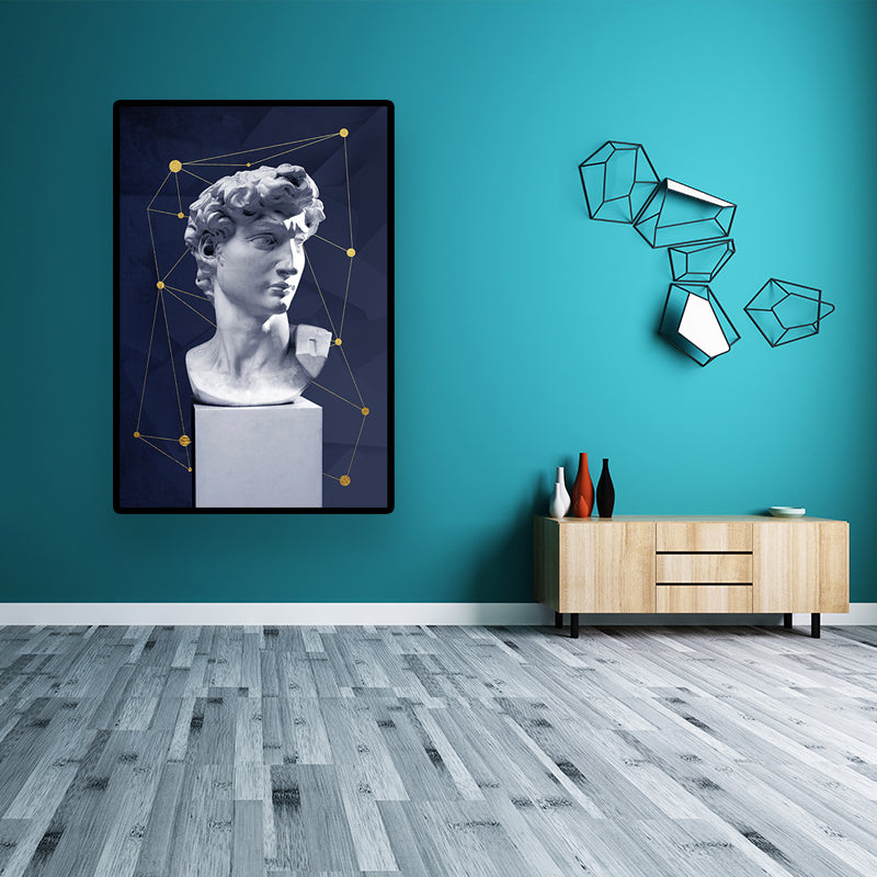Vivolux | Vintage Figurine Wandkunst Blau und Weiß Texturiertes Leinwanddruck für Hausinterieur