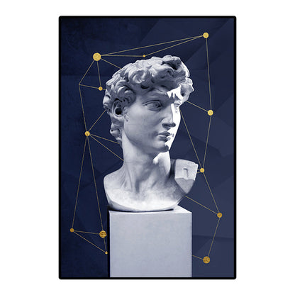 Vivolux | Vintage Figurine Wandkunst Blau und Weiß Texturiertes Leinwanddruck für Hausinterieur