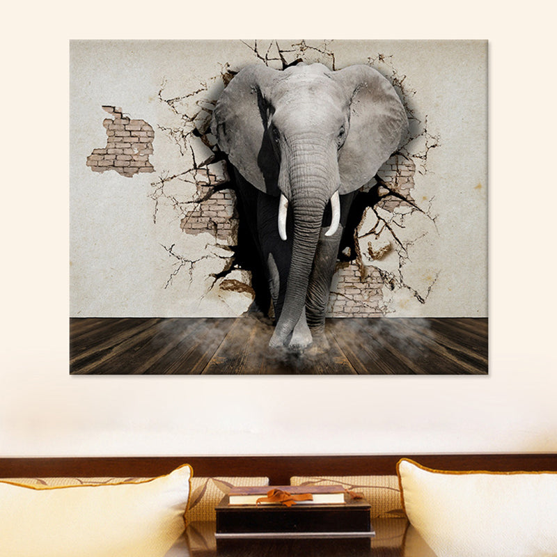 Vivolux | Graue Afrikanische Elefant Leinwand Wandkunst Wildtier Moderne Texturierte Wanddekoration