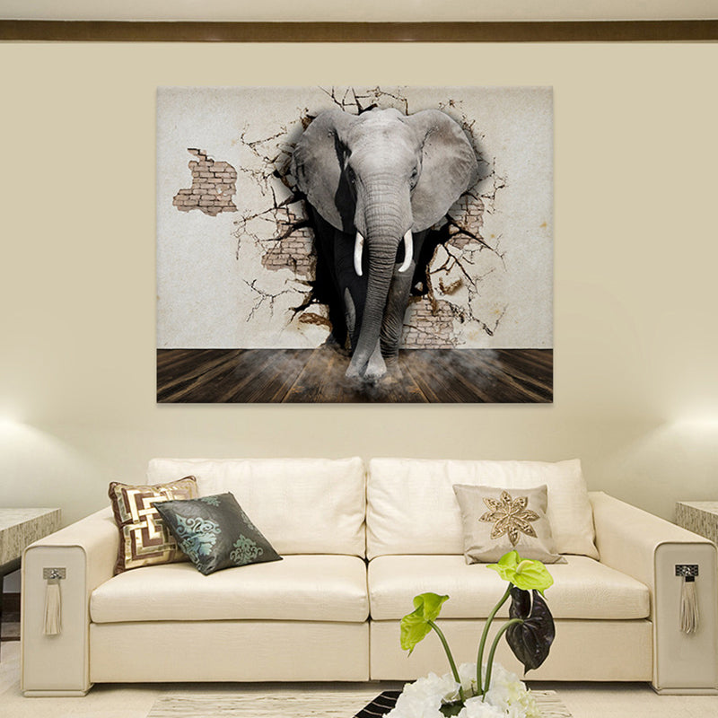 Vivolux | Graue Afrikanische Elefant Leinwand Wandkunst Wildtier Moderne Texturierte Wanddekoration