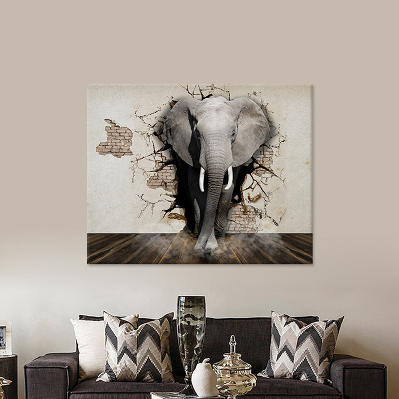 Vivolux | Graue Afrikanische Elefant Leinwand Wandkunst Wildtier Moderne Texturierte Wanddekoration