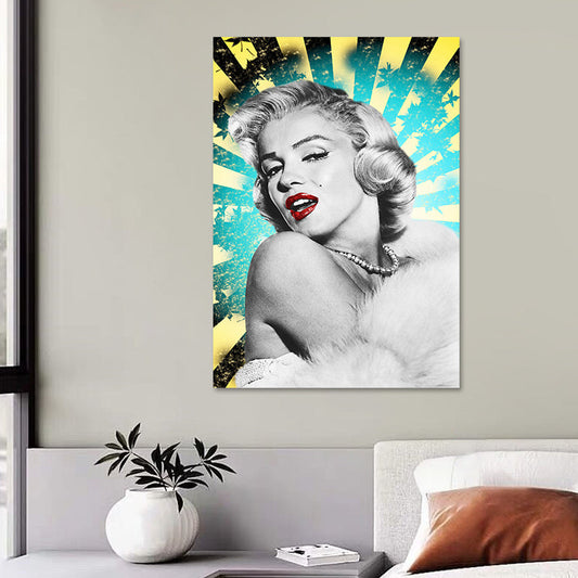 Vivolux | Texturiertes Marilyn Monroe Wanddekor Glam Leinwanddruck in dunkler Farbe für den Raum
