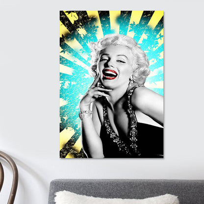Vivolux | Texturiertes Marilyn Monroe Wanddekor Glam Leinwanddruck in dunkler Farbe für den Raum