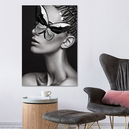 Vivolux | Glam Woman Figur Wandkunst Dunkle Farbe Texturierte Oberfläche Leinwanddruck für Hausinterieur