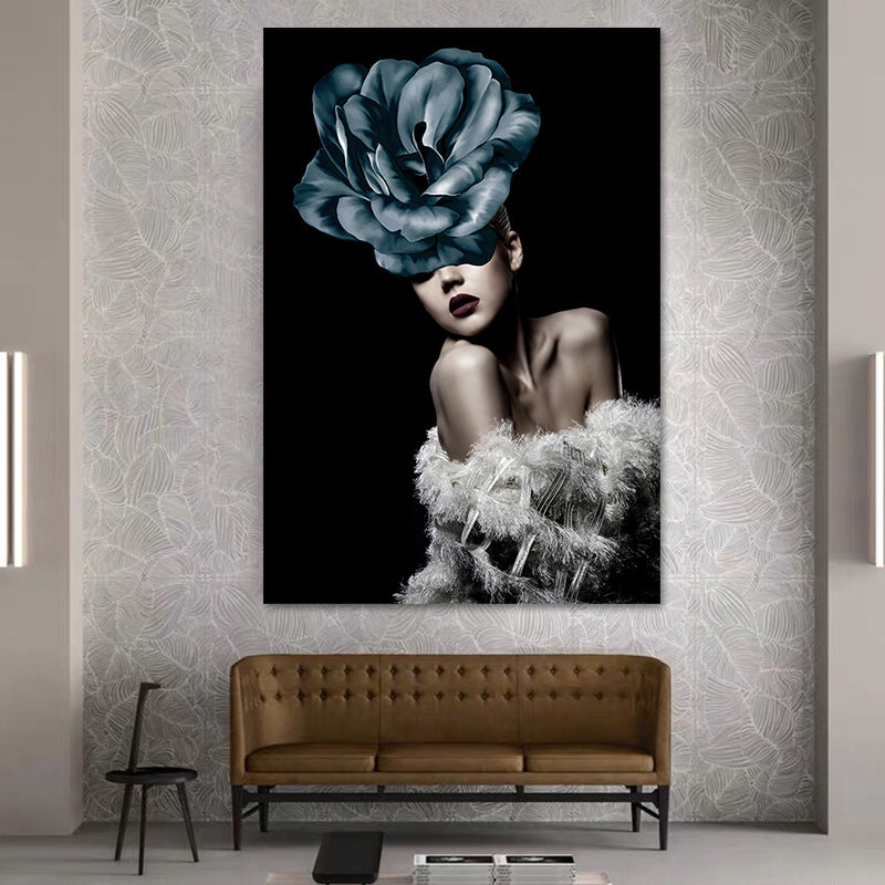 Vivolux | Glam Woman Figur Wandkunst Dunkle Farbe Texturierte Oberfläche Leinwanddruck für Hausinterieur