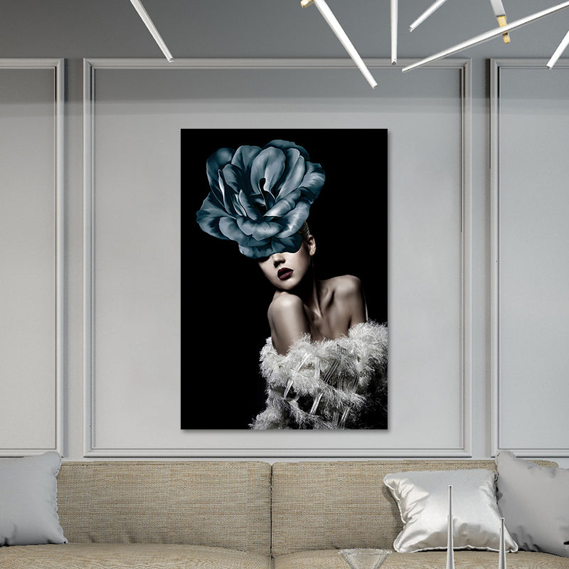 Vivolux | Glam Woman Figur Wandkunst Dunkle Farbe Texturierte Oberfläche Leinwanddruck für Hausinterieur