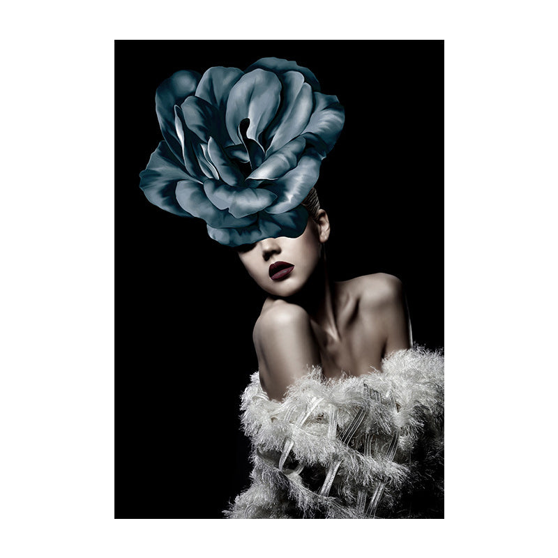 Vivolux | Glam Woman Figur Wandkunst Dunkle Farbe Texturierte Oberfläche Leinwanddruck für Hausinterieur