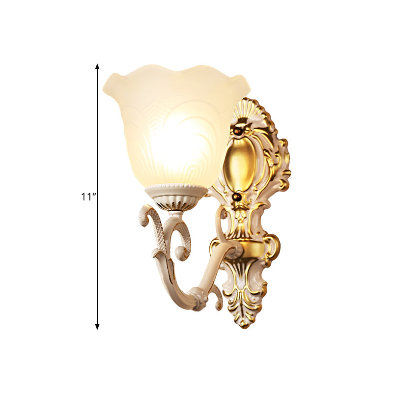 Vivolux | 1 Licht Bloom Wandlamp Vintage Messing/Beige Frosted Geribbeld Glas Wandverlichting met Gebogen Arm