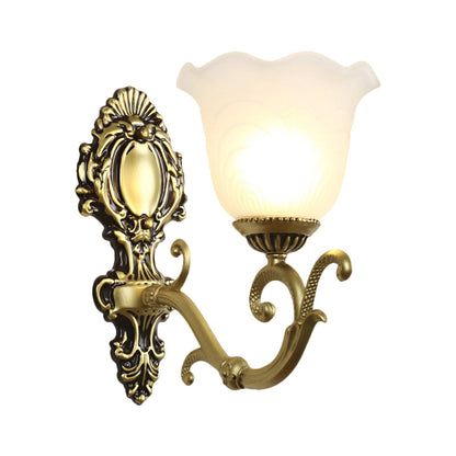 Vivolux | 1 Licht Bloom Wandlamp Vintage Messing/Beige Frosted Geribbeld Glas Wandverlichting met Gebogen Arm